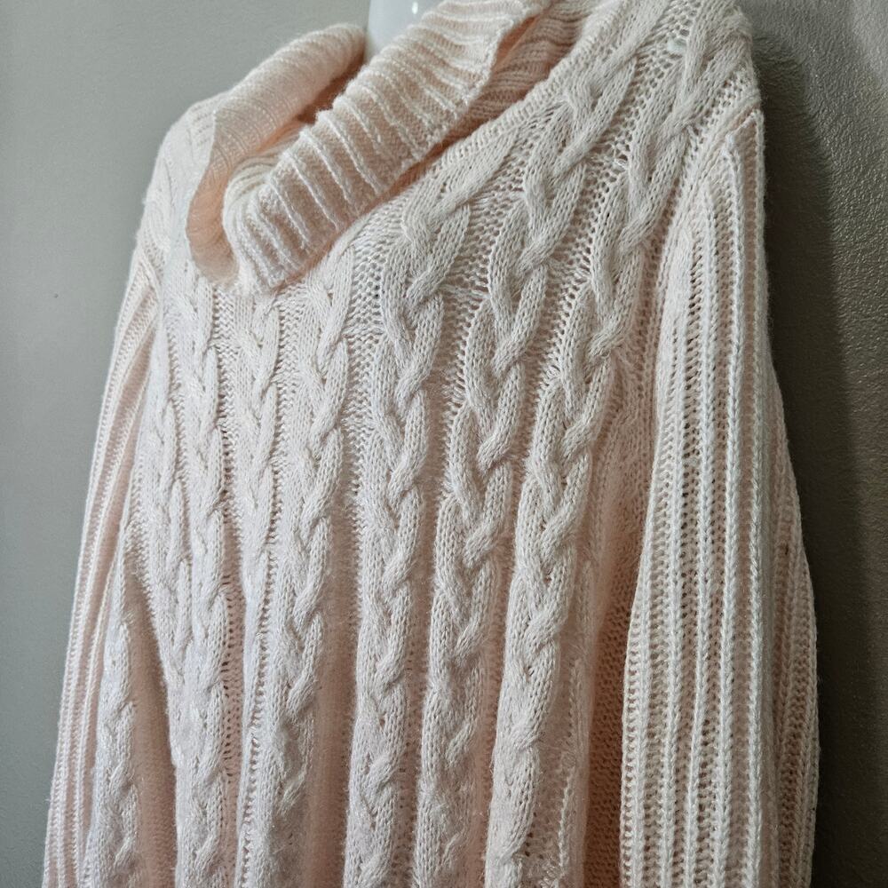 SoftGirlEra Joseph A. LightPink CableKnit CowlNeck Sweater Tunic XL Cozy Cottage